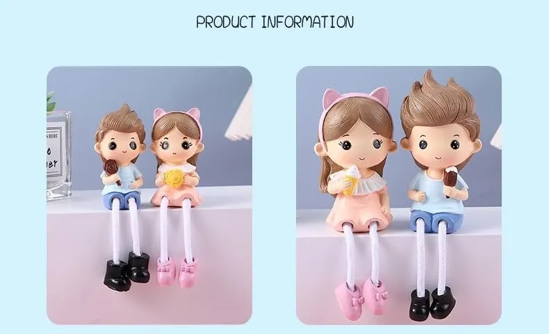 SATYAM KRAFT 4 pcs Hanging Legs Showpiece Cute Boy and Girl, Toy Cute Couple Statue figurines Decorative for Home Decor, Living Room, Table Decoration, Gift for Girlfriend, Boyfriend (Model 1)