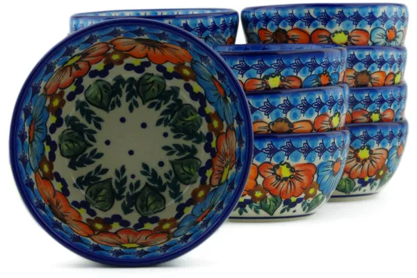 Set of 12 Bowls - Bold Poppies