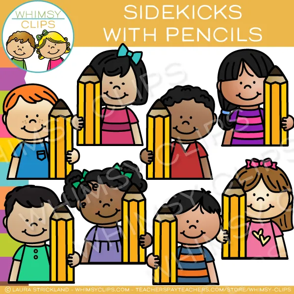 Sidekicks with Pencils Clip Art