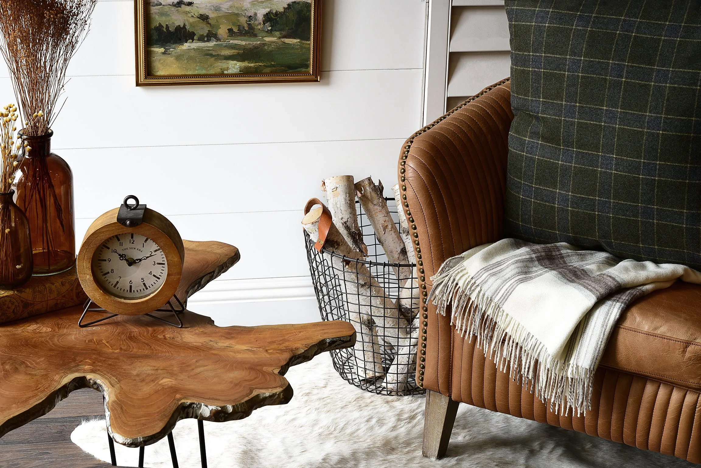 Soft Alpaca Wool Throw Blanket White and Tan Plaid