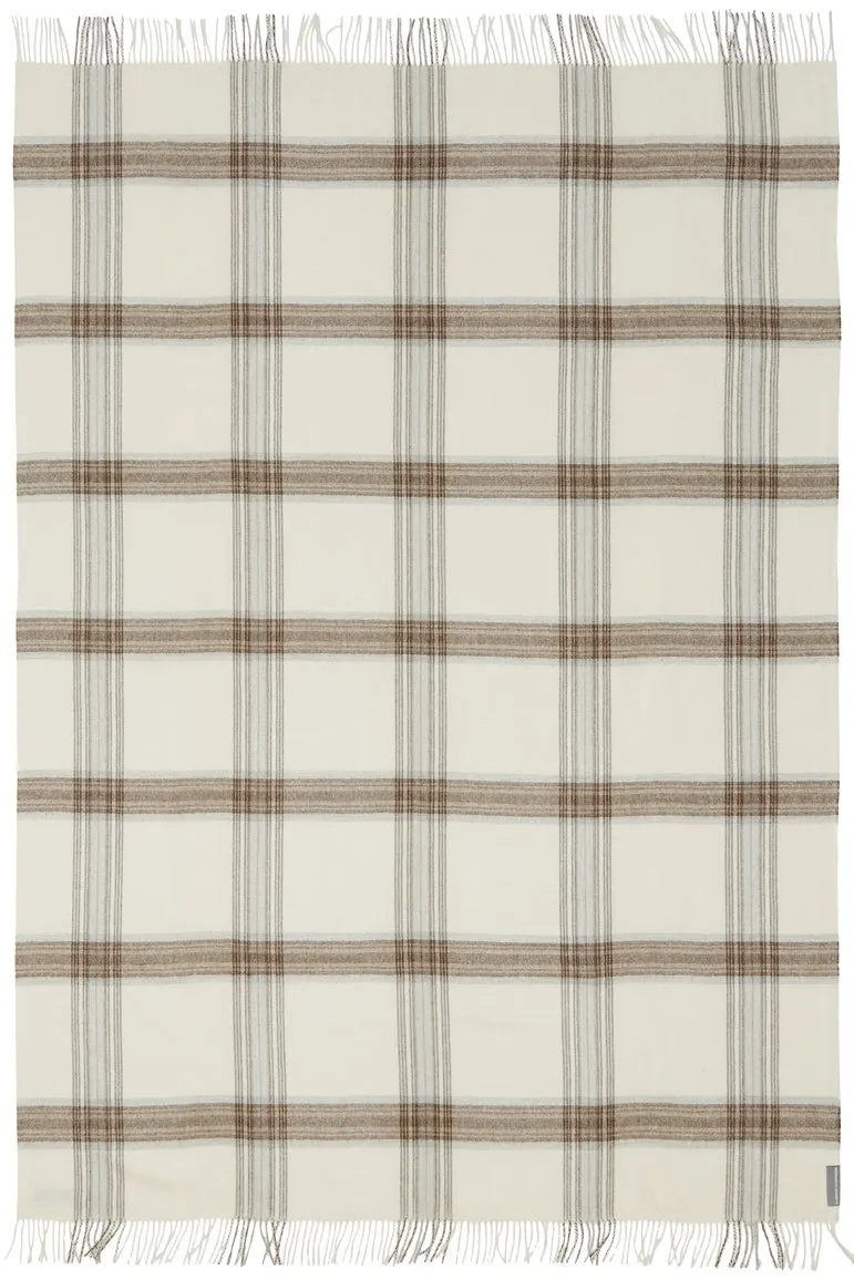 Soft Alpaca Wool Throw Blanket White and Tan Plaid