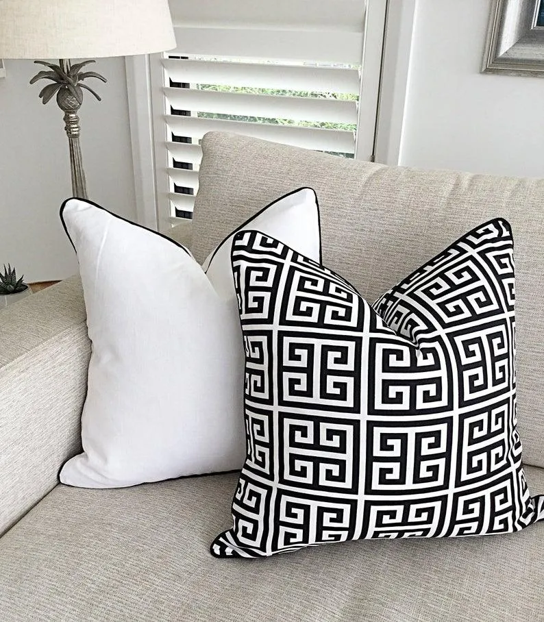 Soft Filled Cushion White with Black Piping-50 x 50 cm