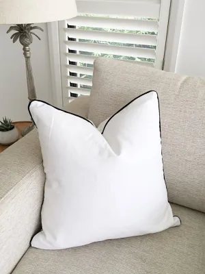 Soft Filled Cushion White with Black Piping-50 x 50 cm