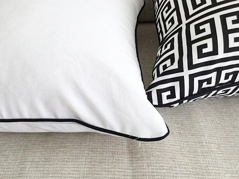 Soft Filled Cushion White with Black Piping-50 x 50 cm