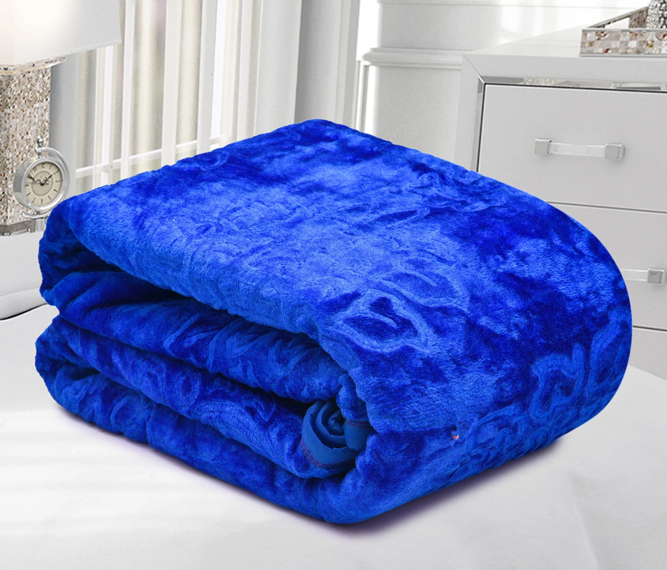 Spangle 144 TC Polyester Double Bed Blanket - Floral, Blue