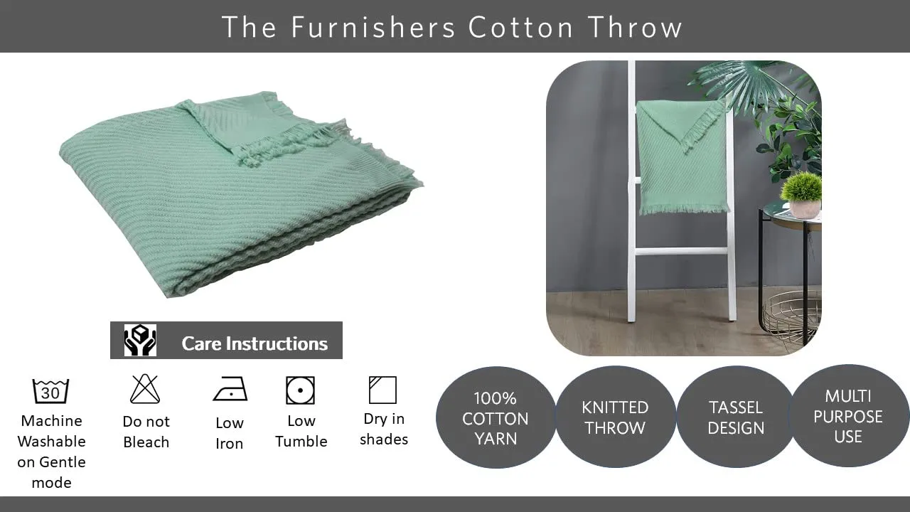 The Furnishers Reversible Knitted Pattern Cotton Throw for Sofa, Bed & Couch - 50x60 Inches (Mint Green)