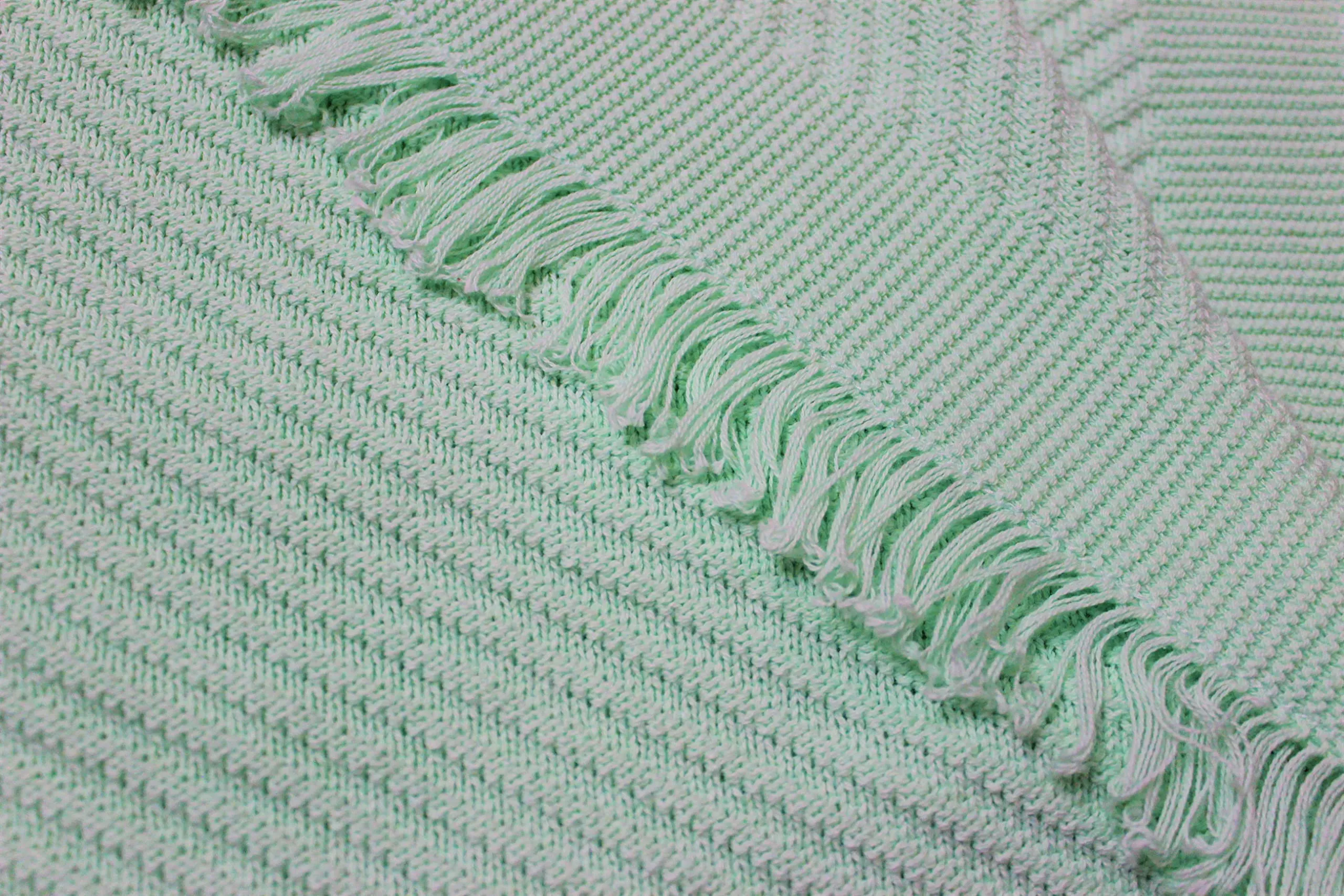 The Furnishers Reversible Knitted Pattern Cotton Throw for Sofa, Bed & Couch - 50x60 Inches (Mint Green)