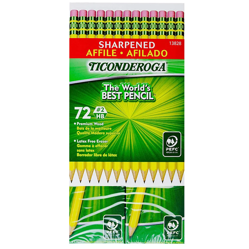 Ticonderoga #2 HB Sharpened 72 Pencils Premium Wood Latex-Free Eraser Dixon