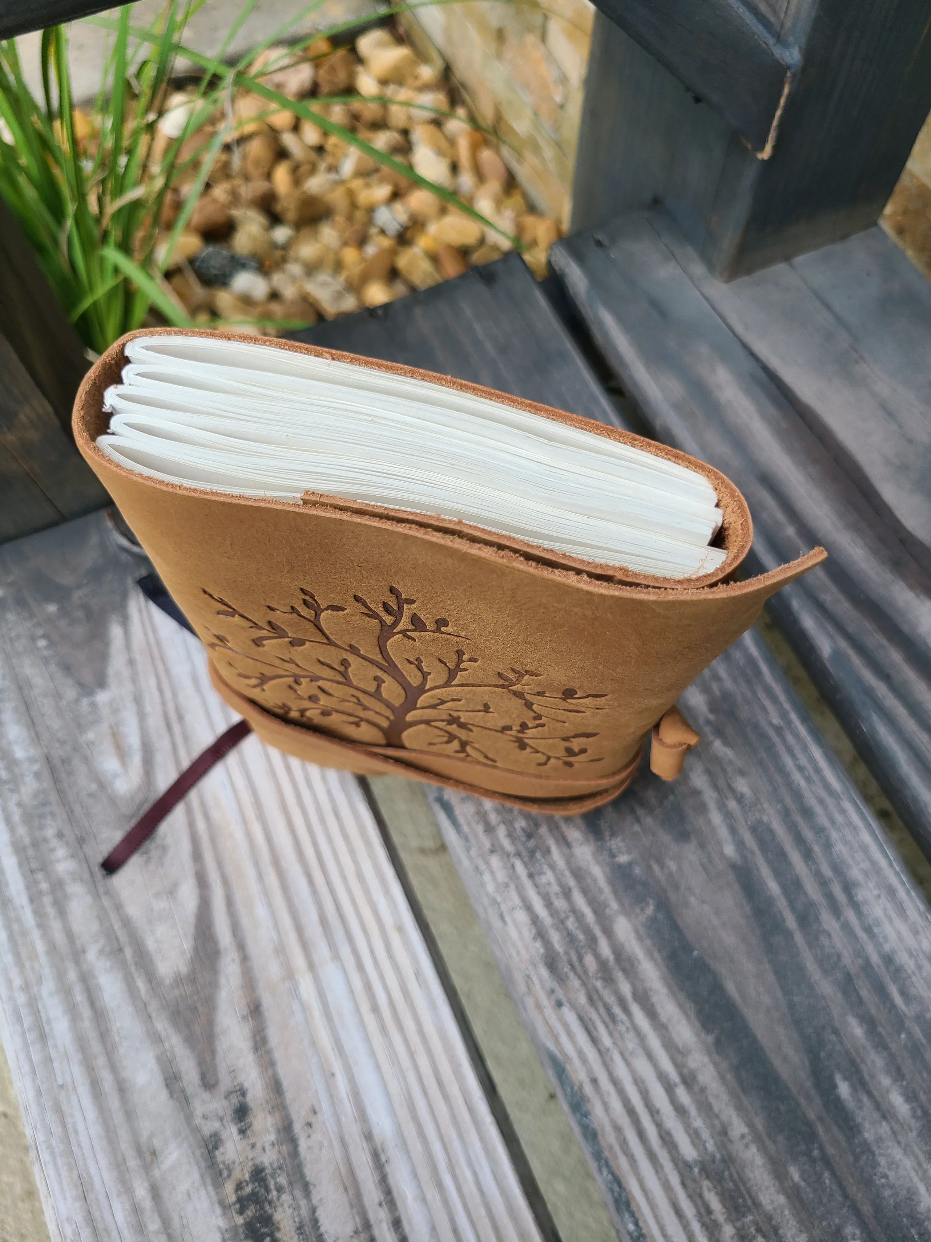 Tree of Life Buffalo Leather Writing Journal - Beige