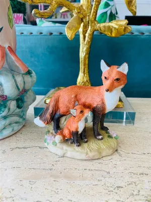 Vintage Homco Mother and baby fox figurine, Malaysa