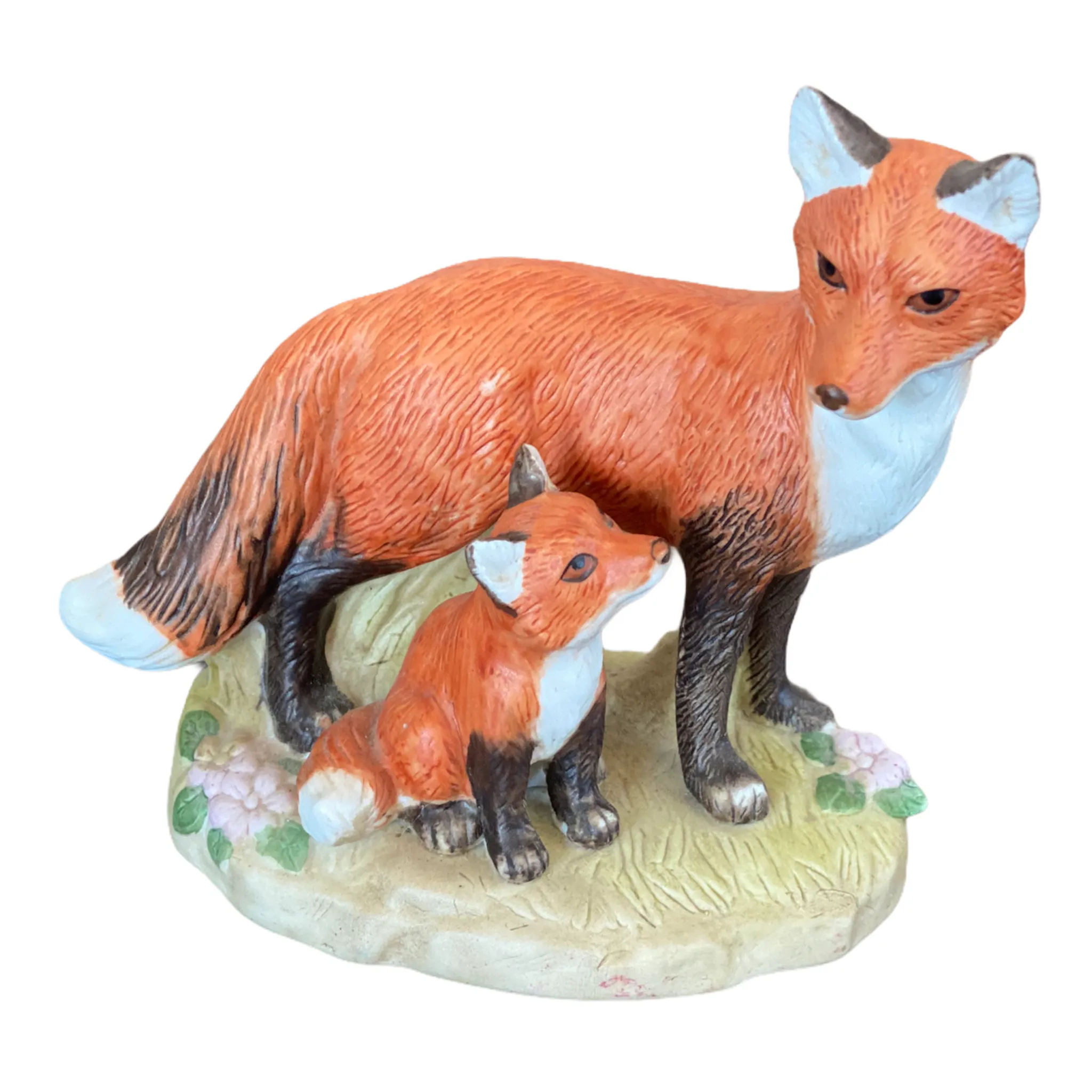 Vintage Homco Mother and baby fox figurine, Malaysa