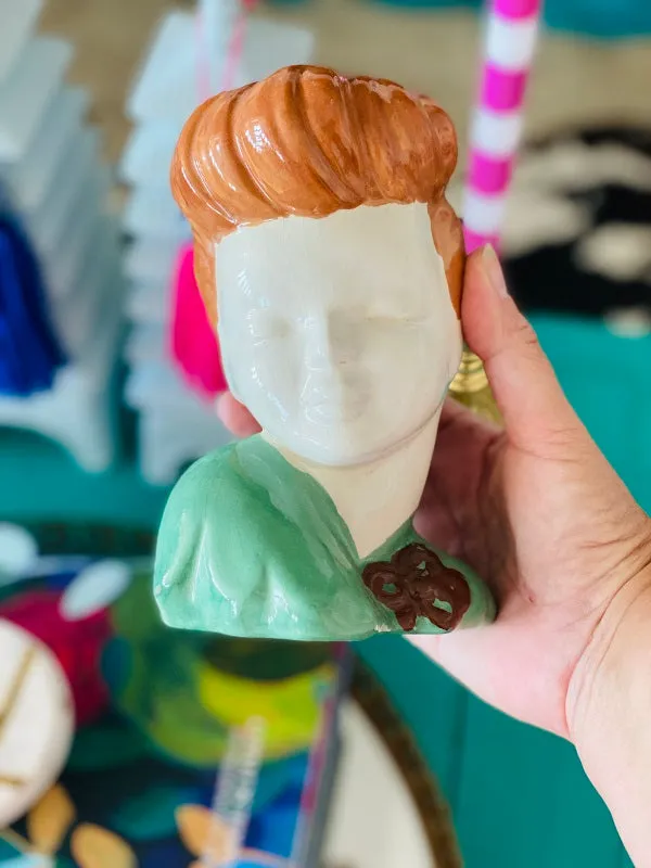 Vintage Lady Head Planter  Mid Century Modern Redhead in Green Dress