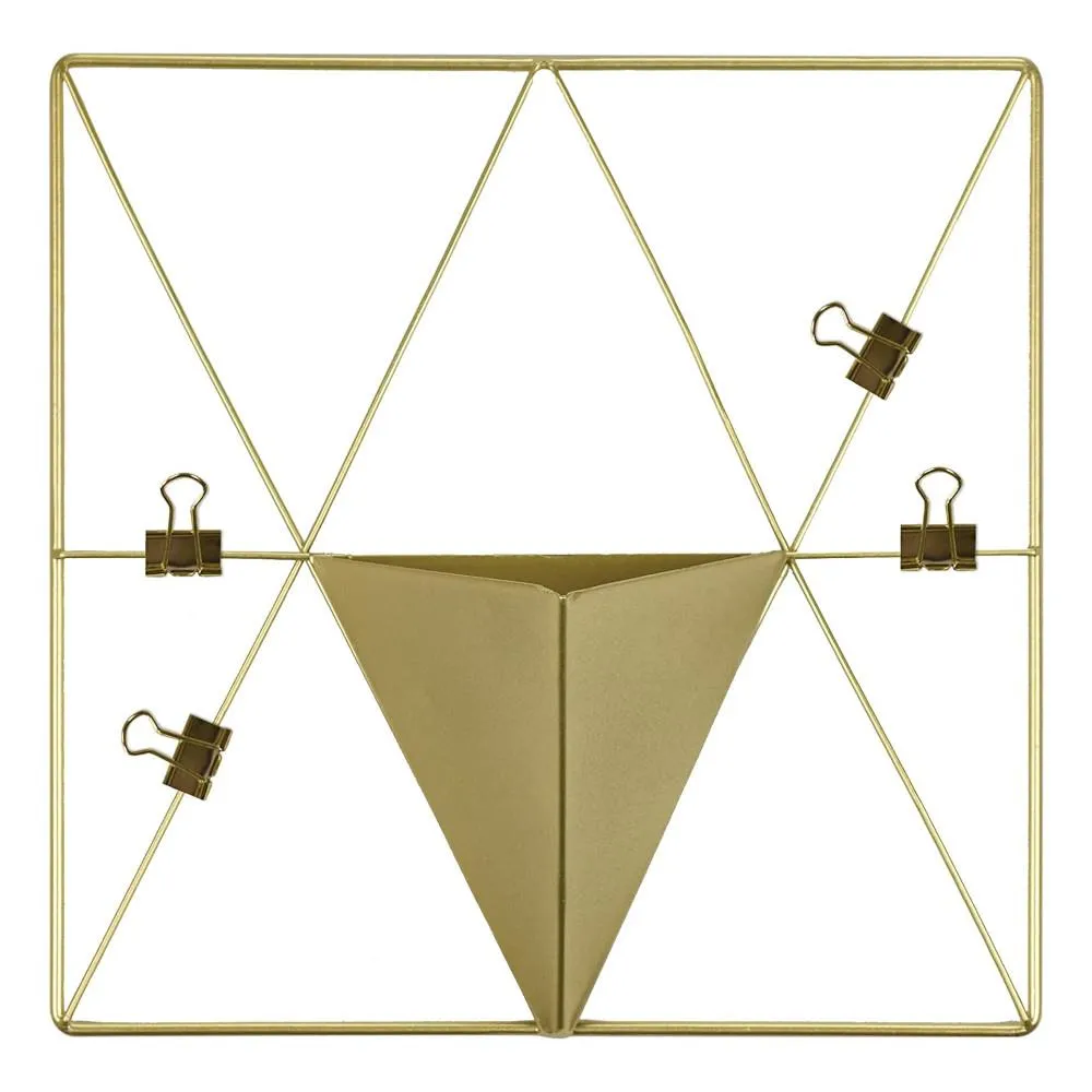 WallPops Triangle Metal Grid Wall Organizer w/ Planter - Gold