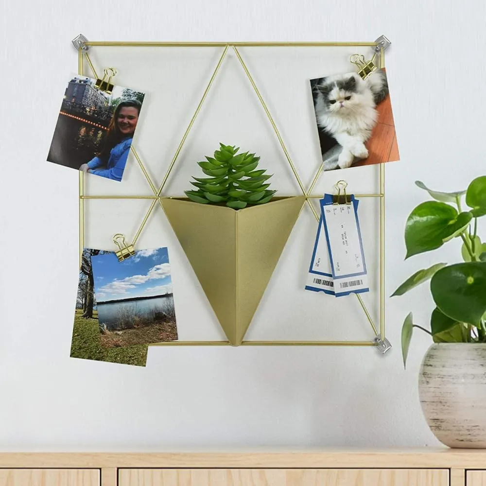 WallPops Triangle Metal Grid Wall Organizer w/ Planter - Gold