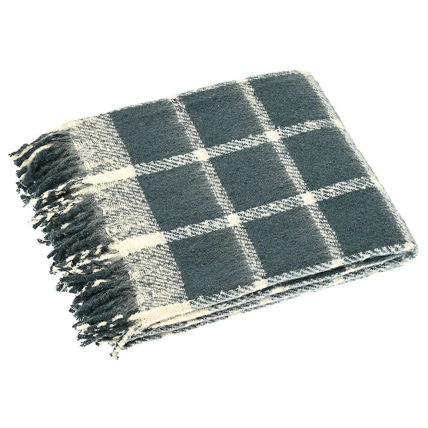 Walton & Co 180cm Blue Faux Mohair Chequered Throw Slate