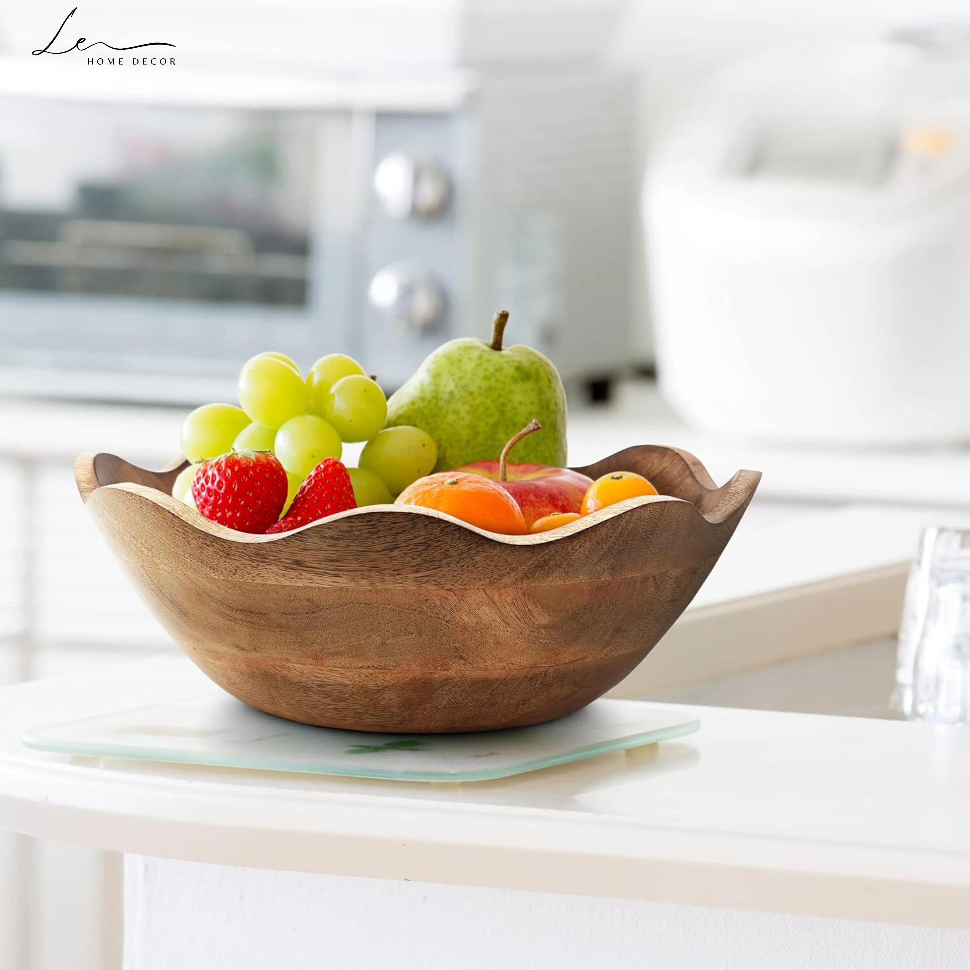 Wooden Scalloped Fruit Bowl