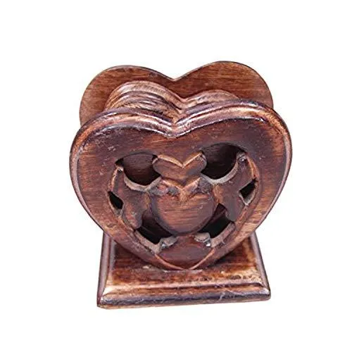 Wooden Twist Heart-Shaped Mango Wood Tea Coaster ( Set of 6 )