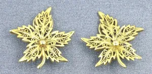 Yellow Gold Toned Leaf Dress Scarf Clips