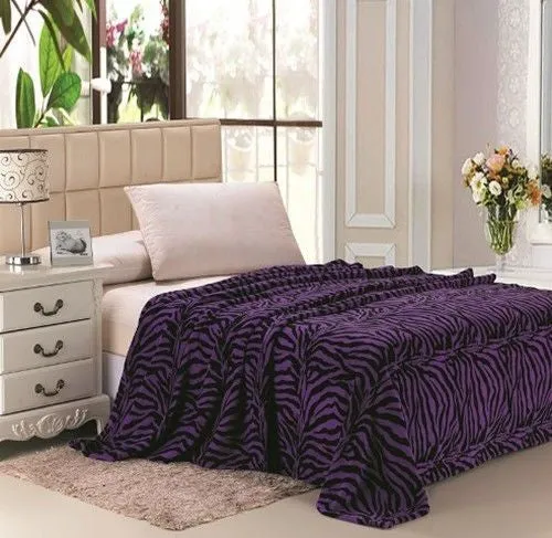 Zebra Print Microfiber Blanket - Black and White, Brown, Pink, Purple Colors